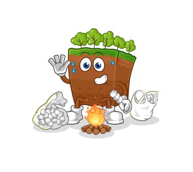 the soil layers roasting marshmallows. cartoon mascot vecto