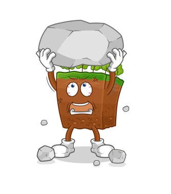 the soil layers lifting rock cartoon character vecto