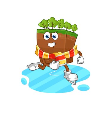 the soil layers ice skiing cartoon. character mascot vecto