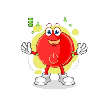 the power button full battery character. cartoon mascot vecto