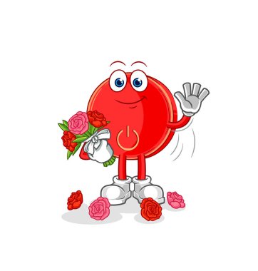 the power button with bouquet mascot. cartoon vecto