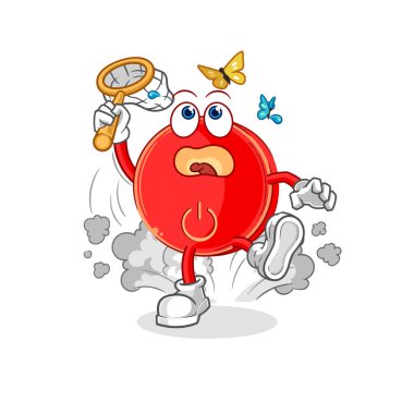 the power button catch butterfly illustration. character vecto