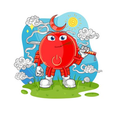 the power button samurai cartoon. cartoon mascot vecto