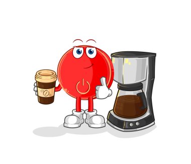 the power button drinking coffee illustration. character vecto