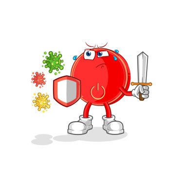 the power button against viruses cartoon. cartoon mascot vecto