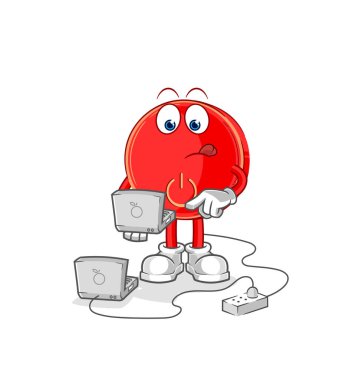 the power button with laptop mascot. cartoon vecto