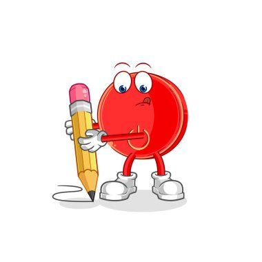 the power button write with pencil. cartoon mascot vecto