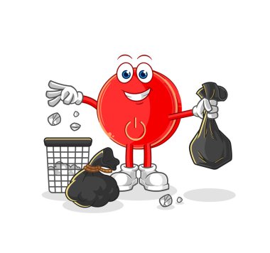 the power button Throw garbage mascot. cartoon vecto