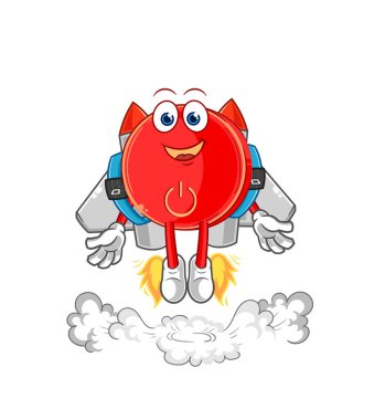 the power button with jetpack mascot. cartoon vecto