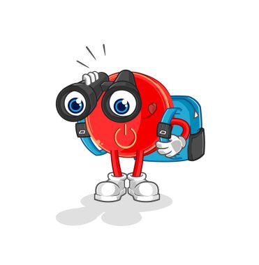 the power button with binoculars character. cartoon mascot vecto
