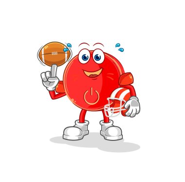 the power button playing rugby character. cartoon mascot vecto