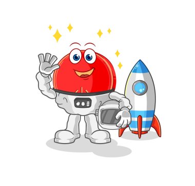 the power button astronaut waving character. cartoon mascot vecto