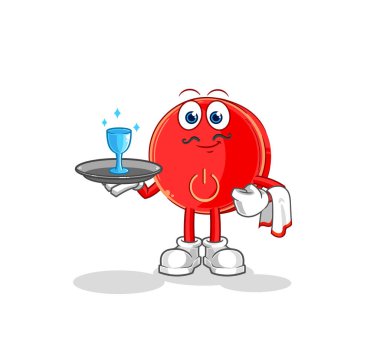 the power button waiter cartoon. cartoon mascot vecto