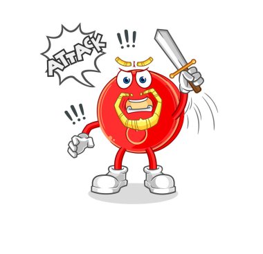 the power button knights attack with sword. cartoon mascot vecto