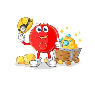 the power button miner with gold character. cartoon mascot vecto