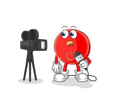 the power button tv reporter cartoon. cartoon mascot vecto