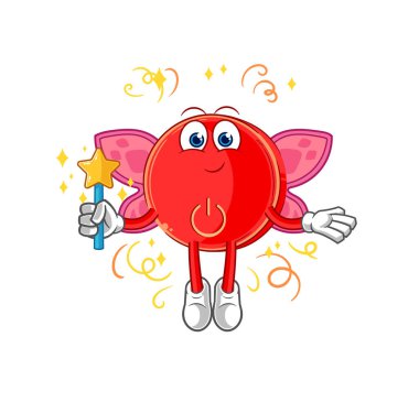 the power button fairy with wings and stick. cartoon mascot vecto
