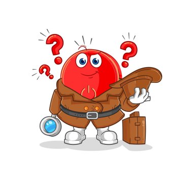 the power button detective vector. cartoon characte