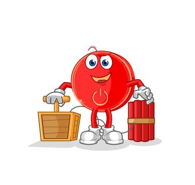 the power button holding dynamite detonator. cartoon mascot vecto
