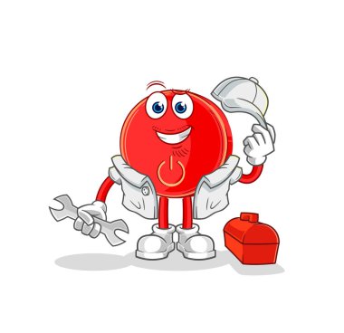 the power button mechanic cartoon. cartoon mascot vecto