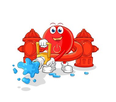 the power button firefighter vector. cartoon characte