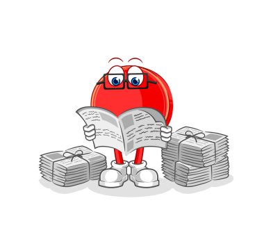 the power button read newspaper cartoon. character vecto