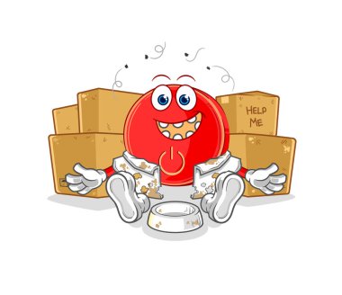 the power button homeless character. cartoon mascot vecto