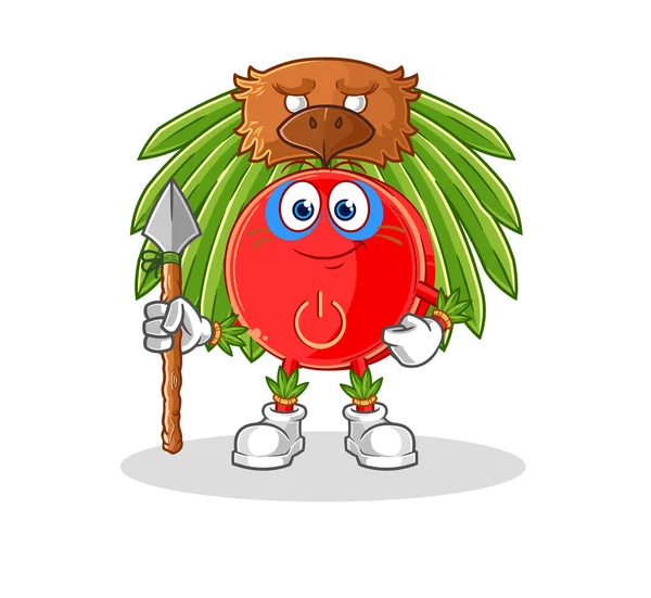 Power Button Tribal Man Mascot Cartoon Vecto — Image vectorielle