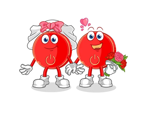 Power Button Wedding Cartoon Cartoon Mascot Vecto — Vetor de Stock