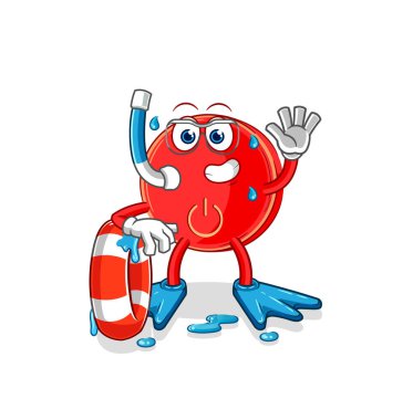 the power button swimmer with buoy mascot. cartoon vecto