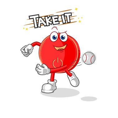 the power button throwing baseball vector. cartoon characte