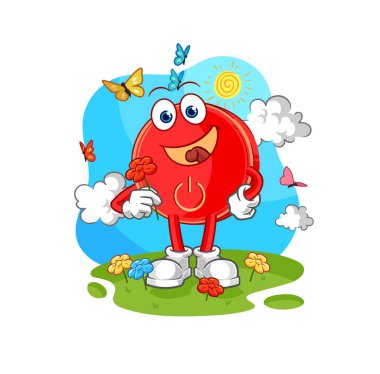 the power button pick flowers in spring. character vecto