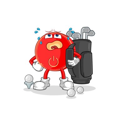 the power button with golf equipment. cartoon mascot vecto