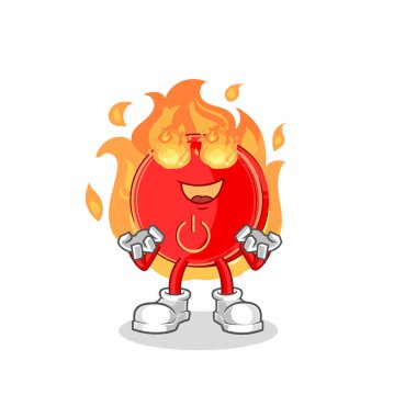 the power button on fire mascot. cartoon vecto