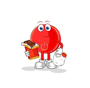 the power button eat chocolate mascot. cartoon vecto