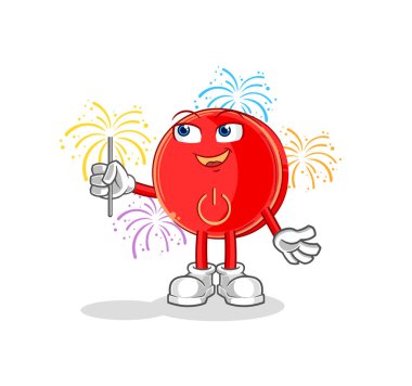 the power button with fireworks mascot. cartoon vecto