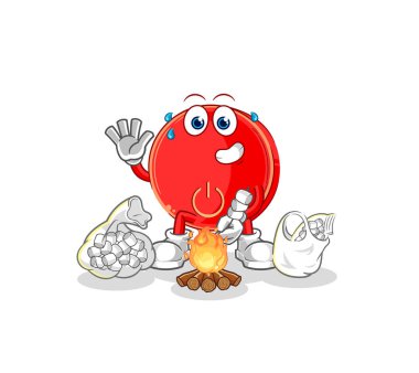 the power button roasting marshmallows. cartoon mascot vecto