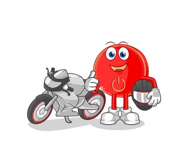 the power button racer character. cartoon mascot vecto
