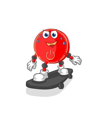the power button riding skateboard cartoon character vecto