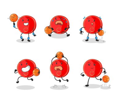 the power button basketball player group character. mascot vecto