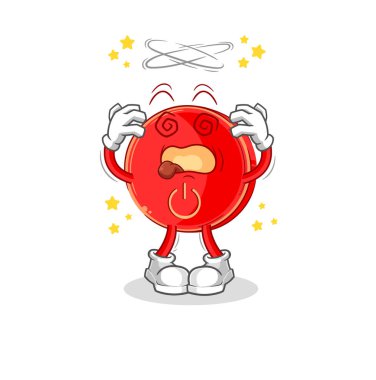 the power button dizzy head mascot. cartoon vecto