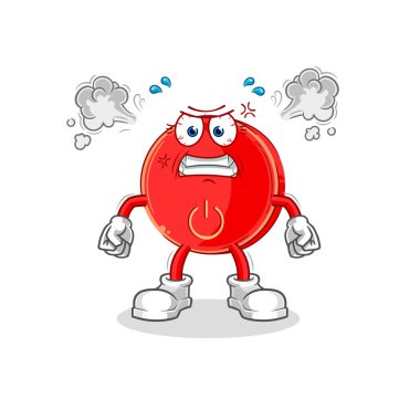 the power button very angry mascot. cartoon vecto