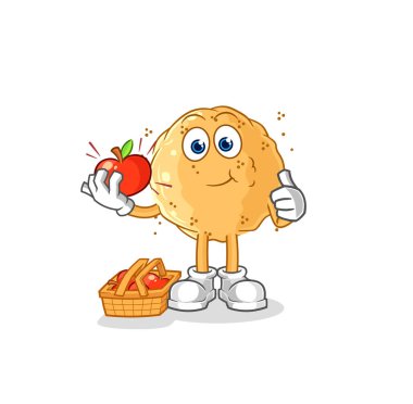the sand ball eating an apple illustration. character vecto