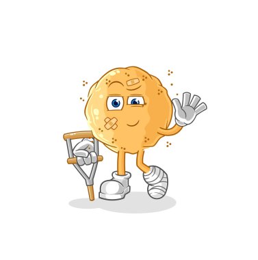 the sand ball sick with limping stick. cartoon mascot vecto