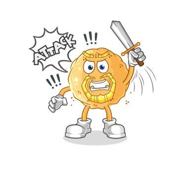 the sand ball knights attack with sword. cartoon mascot vecto