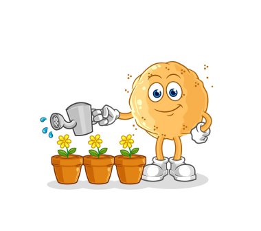the sand ball watering the flowers mascot. cartoon vecto