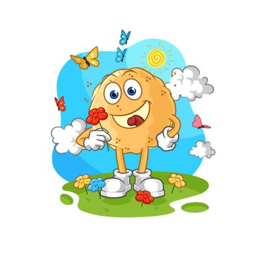 the sand ball pick flowers in spring. character vecto