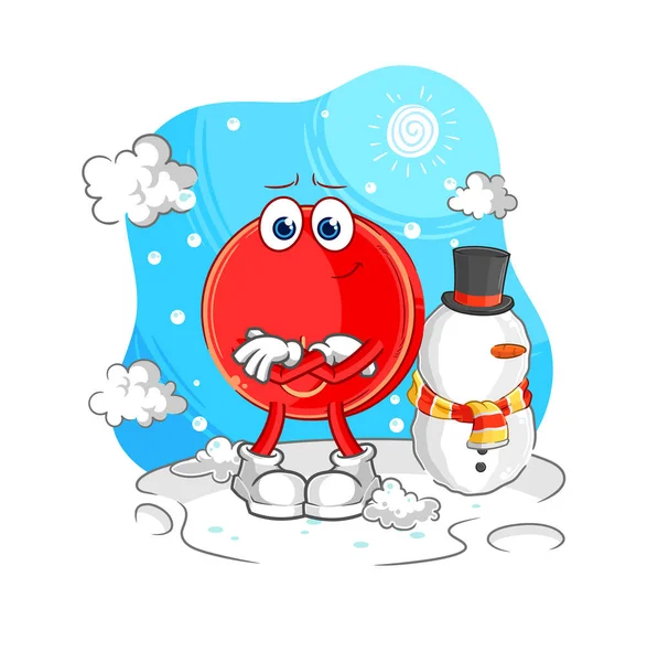 Power Button Cold Winter Character Cartoon Mascot Vecto — Stock Vector