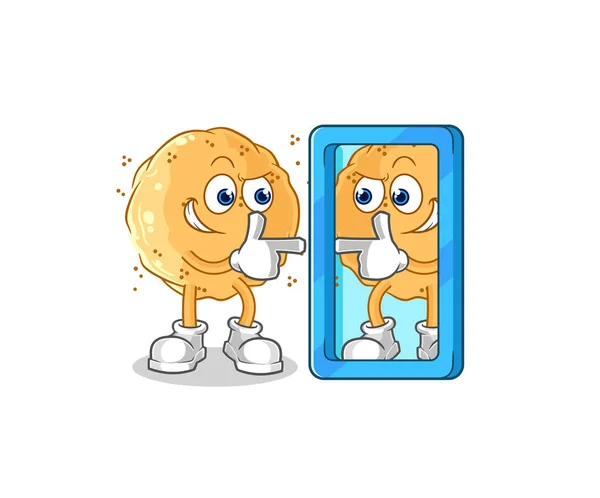 Sand Ball Looking Mirror Cartoon Cartoon Mascot Vecto — Stok Vektör