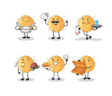 the sand ball restaurant group character. cartoon mascot vecto